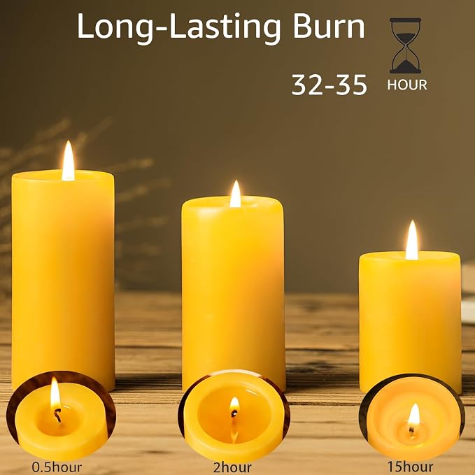 Natural Organic Beeswax Pillar Candles 2x4 Inch Bulk, 100% Pure Bees Wax Candles for Home, 210 Hour Long Burning, Dripless Smokeless Non Toxic Candle for Emergency Parties Meditation Prayer(6 Pack)