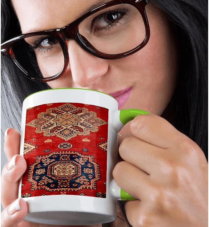 3dRose Natural Dyed Handmade Anatolian Carpet 15oz Two-Tone Green Mug