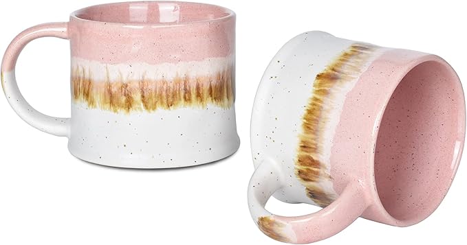Bosmarlin Medium Ceramic Coffee Mug Set of 2, 15 Oz, Big Stoneware Tea Cup for Office and Home, Dishwasher and Microwave Safe (Pink, 2)