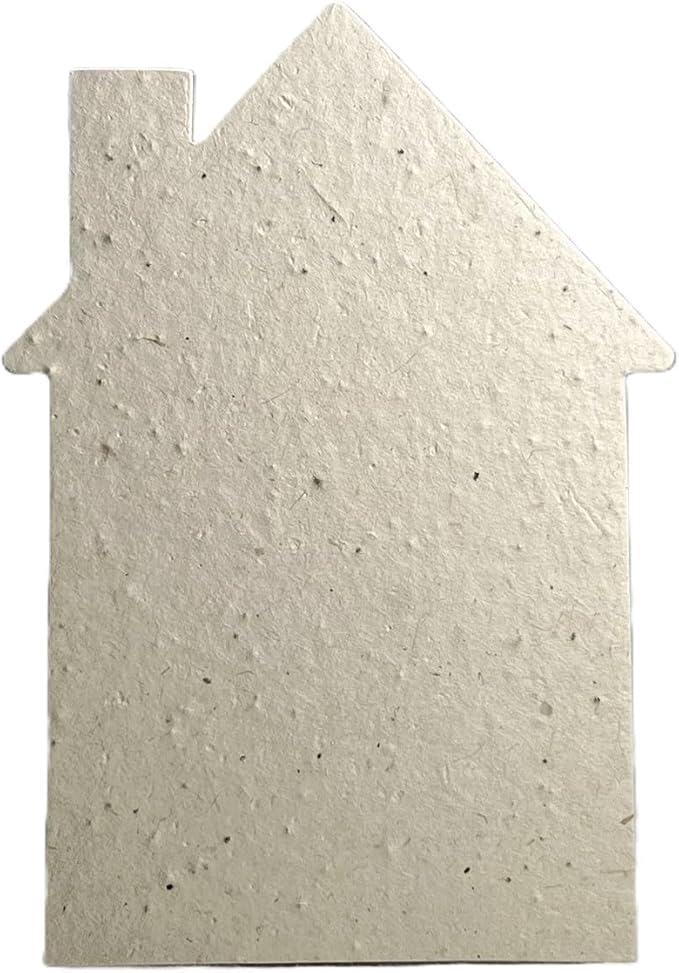 Of The Earth Handmade Paper - Wildflower Seed Paper House Shaped Cards - w/Seeds & Petals - 5" x 7" - Set of 8 - Guides & Envelopes Included (60s Natural Lotka)