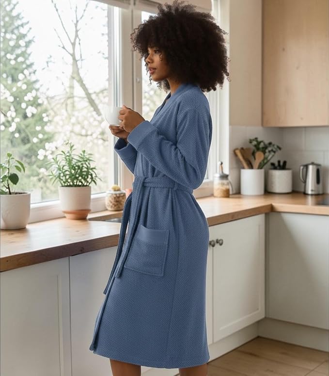 SEYANTE Turkish Cotton Bathrobe for Women - Organic GOTS Certified Terry Hooded Kimono Robe - Spa Quality Women's Cotton Robe