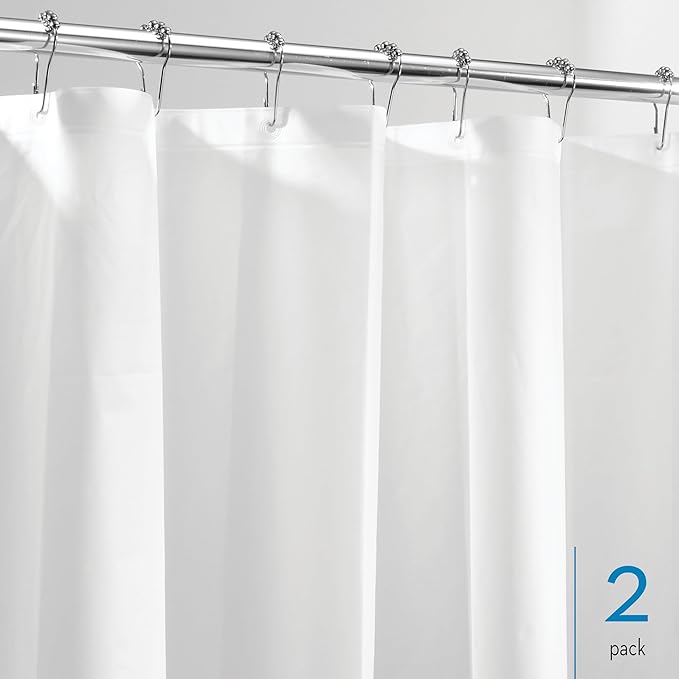 iDesign PEVA Mold and Mildew Resistant Plastic Shower Curtain Liner for Use Alone or With Fabric Curtain, Set of 2, 72” x 72”, White