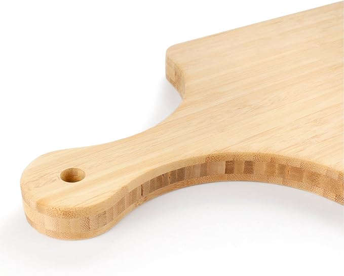 BambooMN Bamboo Paddle Cutting and Serving Board, Charcuterie Boards for Meat, Vegetables, Fruits, Bread, Kitchen Cutting Board with Handle - 17" x 8" x 0.75" - 30 Pieces