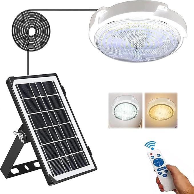 54 LED Solar Ceiling Light, 1000 Lumens Solar Light Indoor Outdoor Waterproof with Remote Control & Auto On/Off, for Porch Garage Barn Balcony