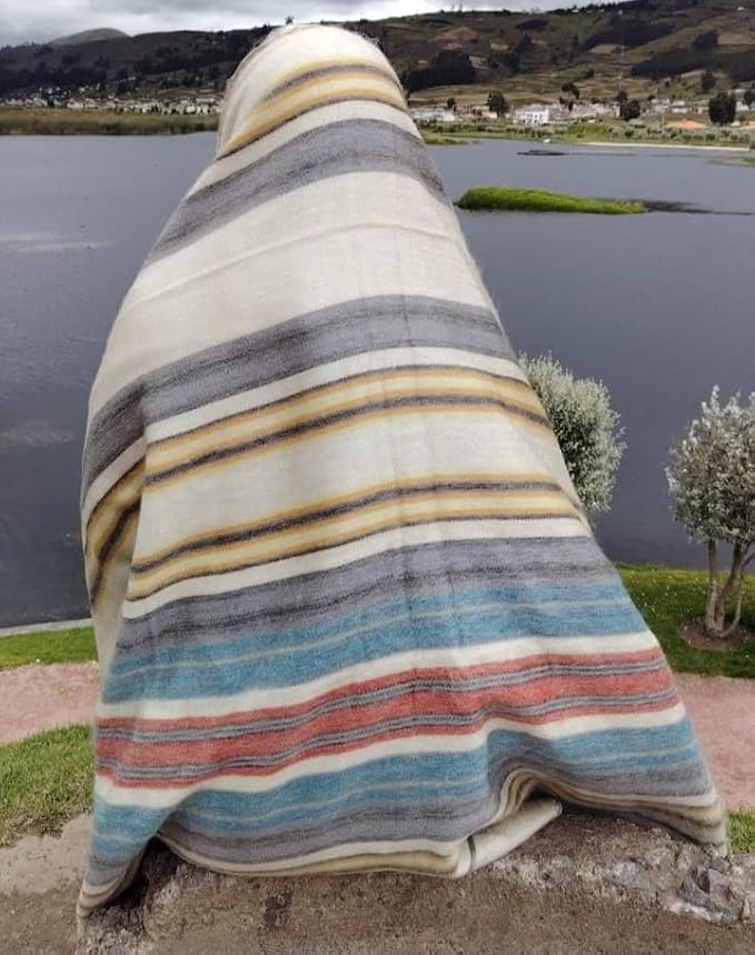 Alpaca Wool Throw Blanket, Beige Striped, 65 x 48 | Ultra-Soft, Naturally Warm, Lightweight, Breathable, Non-Itchy