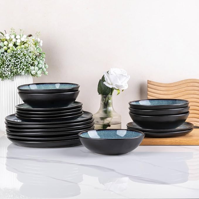 AmorArc Ceramic Dinnerware Sets,Handmade Reactive Glaze Stoneware Plates and Bowls Sets,Highly Scratch Resistant | Dishwasher & Microwave Safe Dishes Set,Service for 8 (24pc)
