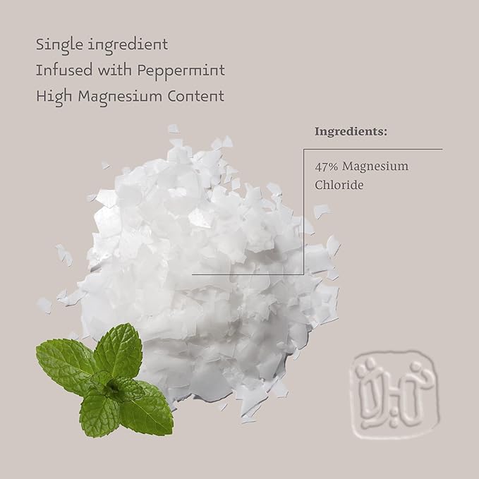 Dead Sea Magnesium Flake Bath Soak - 100% Pure Magnesium Chloride Flakes w/Peppermint Infused Essential Oil (8.82 oz Pouch)