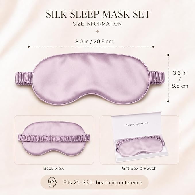Silk Sleep Mask Light Blocking Luxury 100% Mulberry 19mm Silk Eye Mask Eye Cover Blindfold Ultra Soft Light & Comfy Anti Aging Skin Care with Travel Bag Gift Package