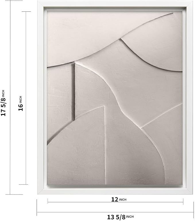 Monem Art Minimalist White Geometric Texture Print - Abstract Scandinavian Wall Art Poster - Wall Decor for Living Room, Bedroom or Office - 12x16 White Framed CANVAS Wall Art by Mareike Bohmer