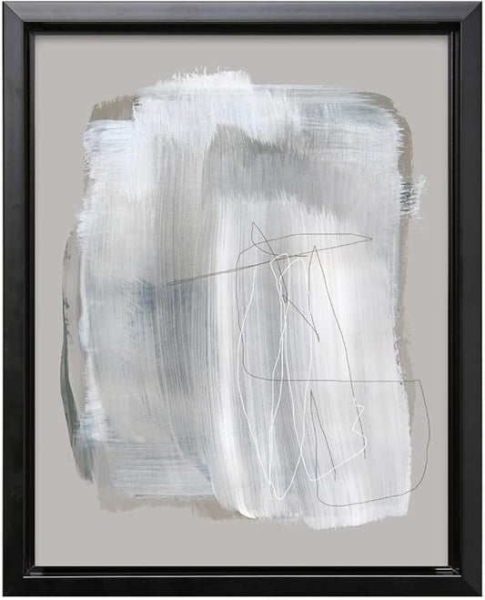 Monem Art Abstract Minimal Brushstroke Print - Scandinavian Neutral Line Art Poster - Wall Decor for Living Room, Bedroom or Office - 24x32 Black Framed CANVAS Wall Art by Mareike Bohmer