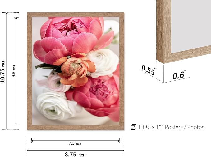 Monem Art Pink Peony Floral Macro Photography Print - Romantic Flower Art Poster - Wall Decor for Living Room, Bedroom or Office - 8x10 Beige Framed Wall Art by Mareike Bohmer