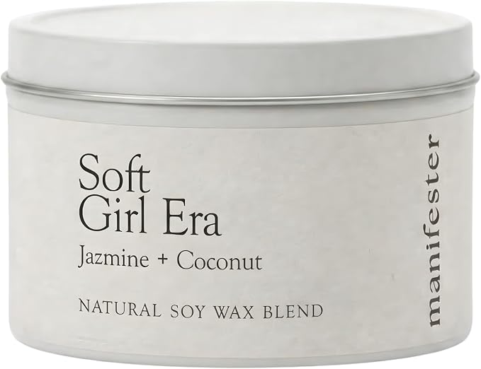 Soft Girl Natural Soy Wax Candle with Mantra – Clean Burn 100% Cotton Wick (No Lead or Zinc) – Phthalate-Free & Paraben-Free – Long-Lasting – Gift for Women – 6 oz (Soft Girl Era Jasmine + Coconut)