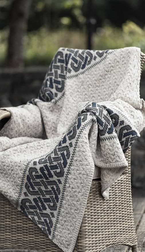 Aran Crafts Celtic Jacquard Pattern 100% Merino Wool Throw Blanket 40" x 60" (X5098-OAT)