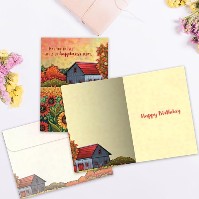 Tree-Free Greetings - Birthday Cards - Artful Designs - 1 Card + Matching Envelope - Made in USA - 100% Recycled Paper - 5"x7" - Autumn Farm (GO65458)