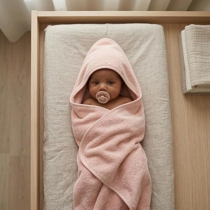 Hooded Baby Towels – 100% Organic Cotton Baby Bath Towels – Baby Girl Newborn Essentials - Super-Soft and Absorbent.(Blush)
