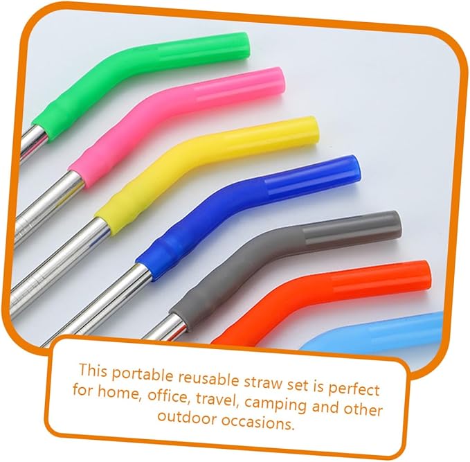 Garneck Reusable Stainless Steel Straws Set with Silicone Sleeves Cleaning Brush Mixed Colors Drinking Straws for Home Office Travel and Outdoor Use