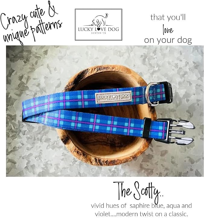 Lucky Love Dog - Adjustable Dog Collar and Leash Set with Easy Click Buckle for Small Dogs, Durable, & Comfortable Collar for Male & Female Dogs, Puppies & Adult Ones - Scotty Combo, Small