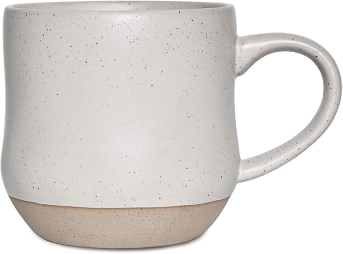 Bosmarlin Large Stoneware Speckled Coffee Mug, Big Ceramic Tea Cup, 17 Oz, Dishwasher and Microwave Safe (White, 1)