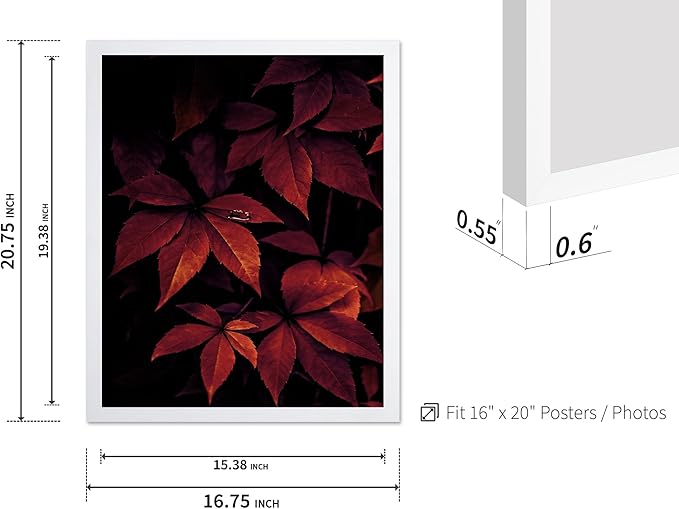 Monem Art Red Autumn Leaves Macro Photography Print - Moody Botanical Nature Poster - Wall Decor for Living Room, Bedroom or Office - 16x20 White Framed Wall Art by Mareike Bohmer
