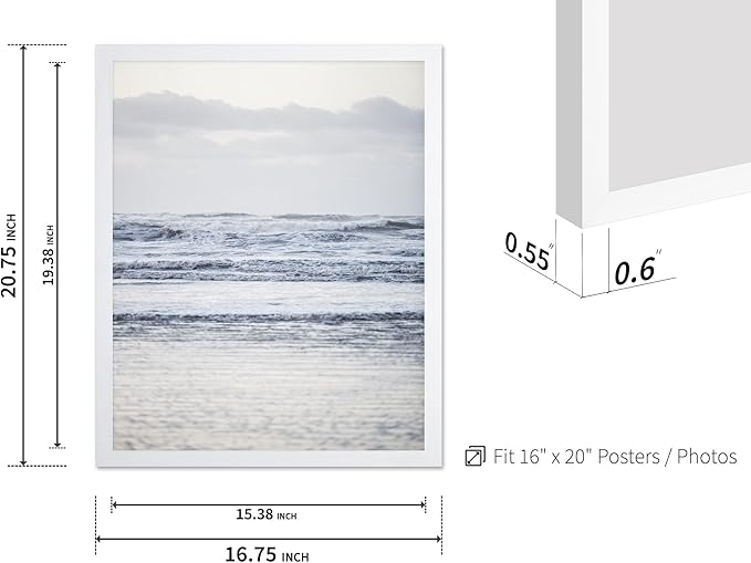 Monem Art Pastel Ocean Waves Seascape Photography Print - Minimalist Coastal Landscape Art Poster - Wall Decor for Living Room, Bedroom or Office - 16x20 White Framed Wall Art by Mareike Bohmer