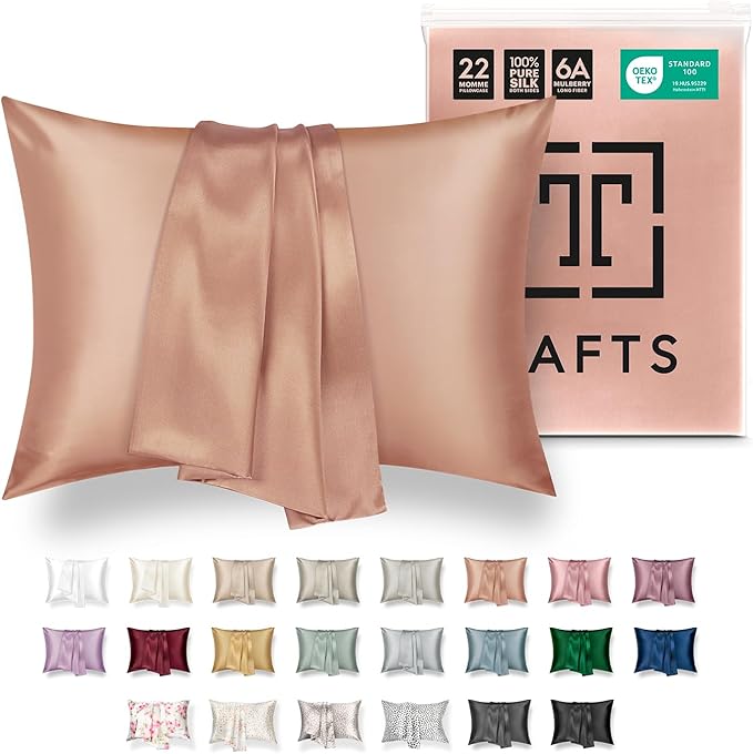 Tafts Silk Pillow Cases - 22mm 100% Pure Mulberry 6A Silk Pillowcase for Hair & Skin with Envelope Closure, Cooling, Natural, Organic, Double Sided Silk Pillow Case (Rose Gold, King 20x36, 1pc)