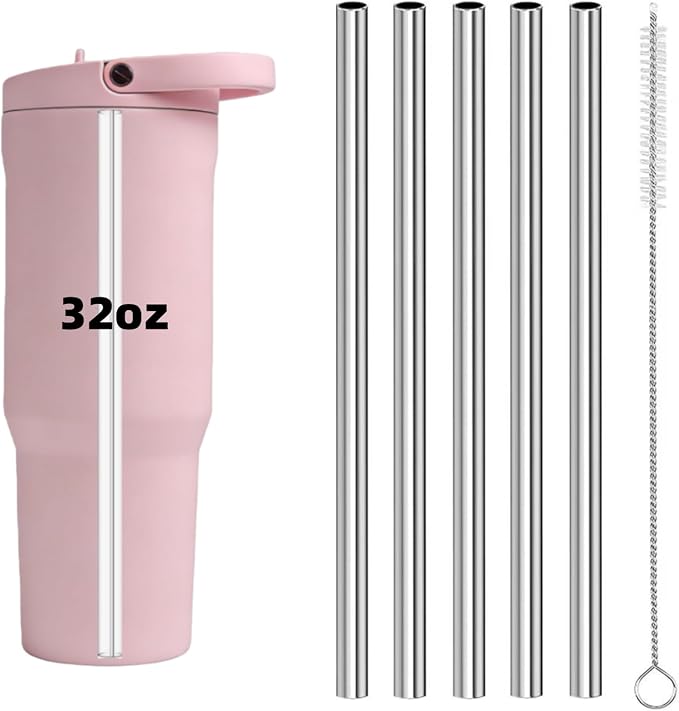 5Pcs Metal Replacement Straw Compatible for HydroJug 20oz 32 oz 40oz, Tritan Clear Drinking Straws Fit for HydroJug Sports and Traveler Stainless Steel Water Bottle Accessories (32oz, Sport)