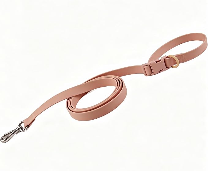 Ovale Waterproof PVC Dog Collar&Leash Set,Leash with Buckle.(M, Pink) | Durable PVC Material Easy to Clean, Multi Ways to Wear Hand/Waist/Shoulder