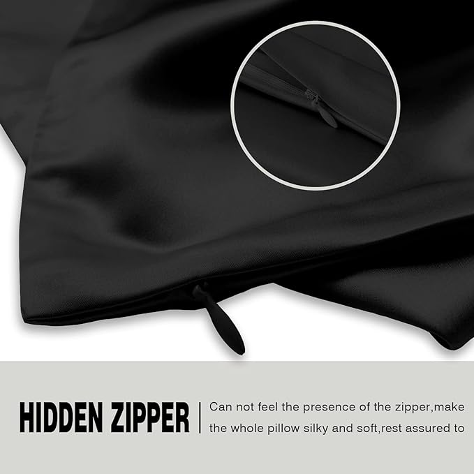 Silk Body Pillowcase Mulberry Silk Pillowcase Body Pillow Cases with Zipper Soft Breathable Smooth Cooling 20x54 inches Body Pillow Pillowcase for Sleep (Black,20"X 54",1Pcs)