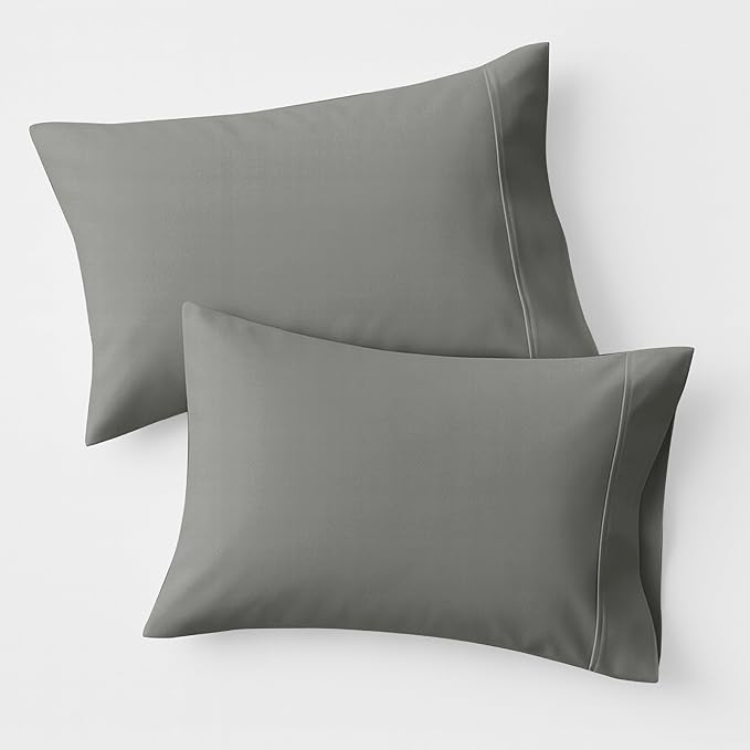 100% Organic Cotton Percale Pillow Cases Standard/Queen Size Set of 2 - Percale Pillowcases Standard/Queen (Dark Grey), Soft Cooling Pillow Cases for Sleeping, Cotton Pillowcovers