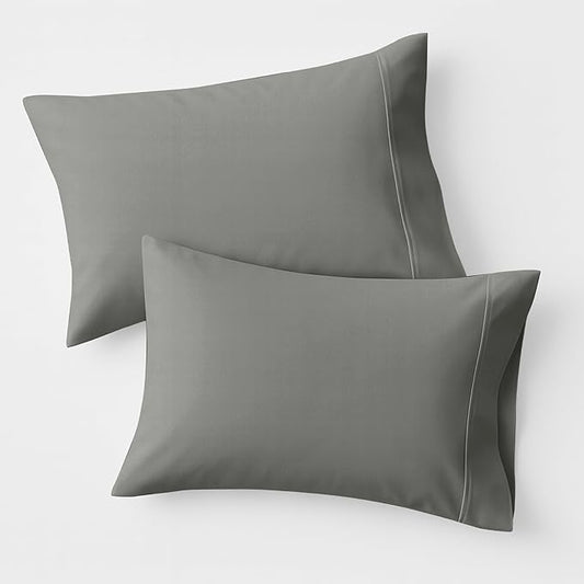 100% Organic Cotton Percale Pillow Cases Standard/Queen Size Set of 2 - Percale Pillowcases Standard/Queen (Dark Grey), Soft Cooling Pillow Cases for Sleeping, Cotton Pillowcovers