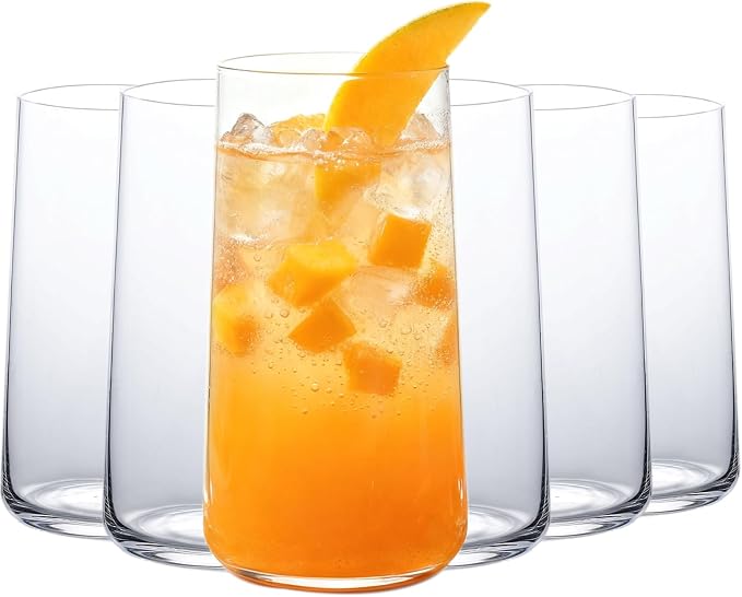 Wlasss Water Glasses Set of 6, 18.3oz Large Drinking Glasses, Clear Crystal Lightweight Glass cups, Glassware Set for Juice,Iced Tea,Mojito,kitchen and bar,Gifts for Christmas