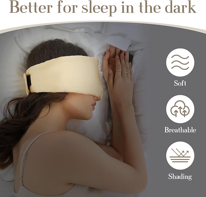 SECZIPE 100% Mulberry Silk Sleep Mask Eye Mask for Women Man with Adjustable Band, for Side Sleeper Blackout Sleep Mask for Travel Rest and Office (Gold)