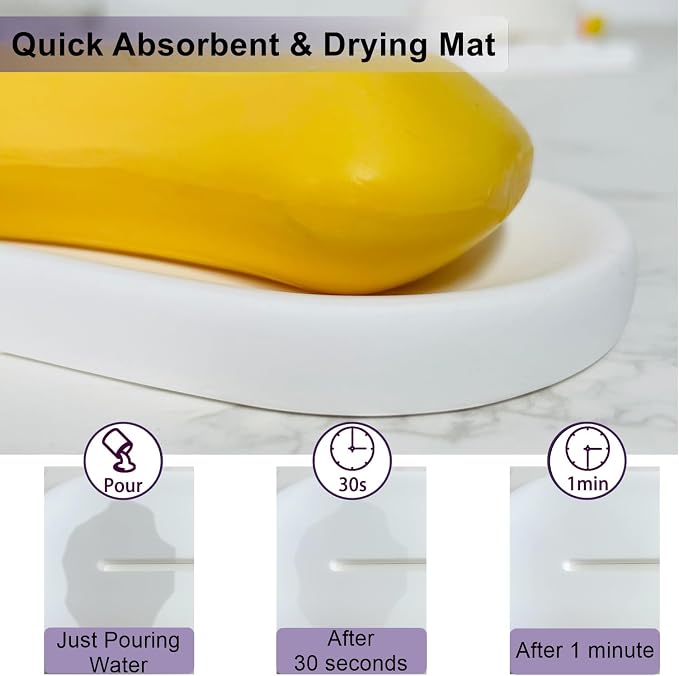 WIFORH 2pcs Diatomite Soap Dish, Stone Soap Holder, Fast Drying Sink Tray, Non-Slip and Portable Vanity Tray for Bathroom Shower Kitchen (Grey & White)