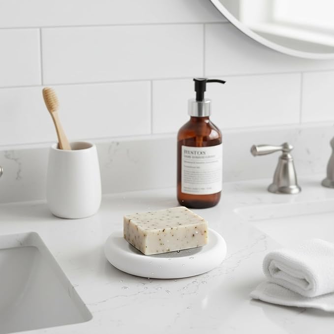 Round Diatomite Soap Dish for Bathroom Sink, Quick-Drying Stone Bar Soap Holder Tray, 3.9 Inch Diameter