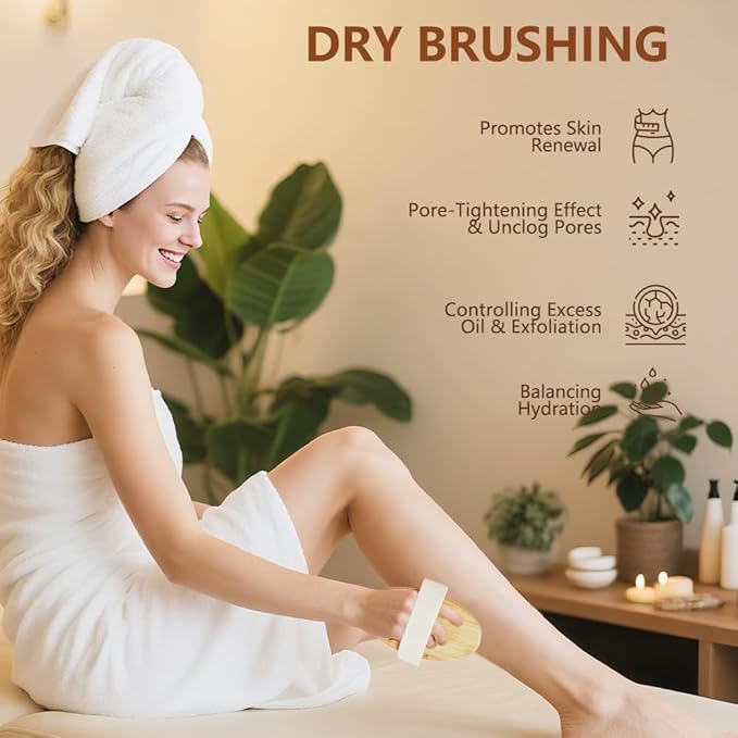 2 Pack Dry Brushing Body Brush for Lymphatic Natural Bristle Exfoliating with Massage Nodes Blood Circulation Improvement