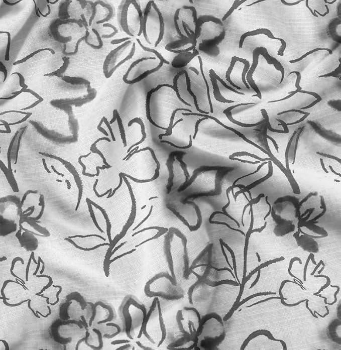 Soimoi Heavyweight Cotton Poplin Fabric Material, Grey - Floral Printed - 42" Inch Width, Natural Cotton Material for Quilt Making, Dresses, Skirts, Pajamas, Pillowcases, Tablecloths, Kurtis, 1 Yard