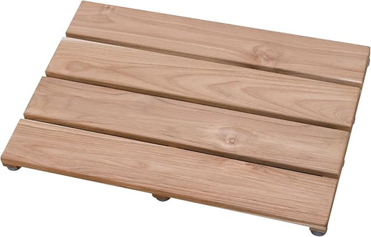 Teak Shower Mat, (24"x17") Wood Bath Mat for Bathroom, Heavy Outdoor Non-Slip Wooden Floor Mats for Spa or Sauna