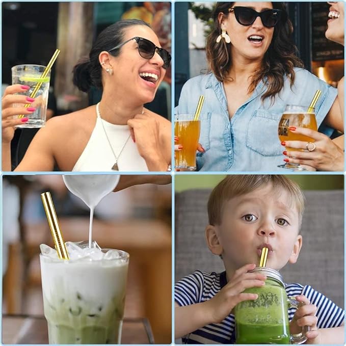 Vinaco 8.5" and 10.5" Big Smoothie Straws & Milkshake Straws, 6 Pack Food-grade Stainless Steel Straws 0.4" Wide Mouth Straw for Smoothie, Milkshakes, Thick Drinks, Gold Metal Straws Reusable