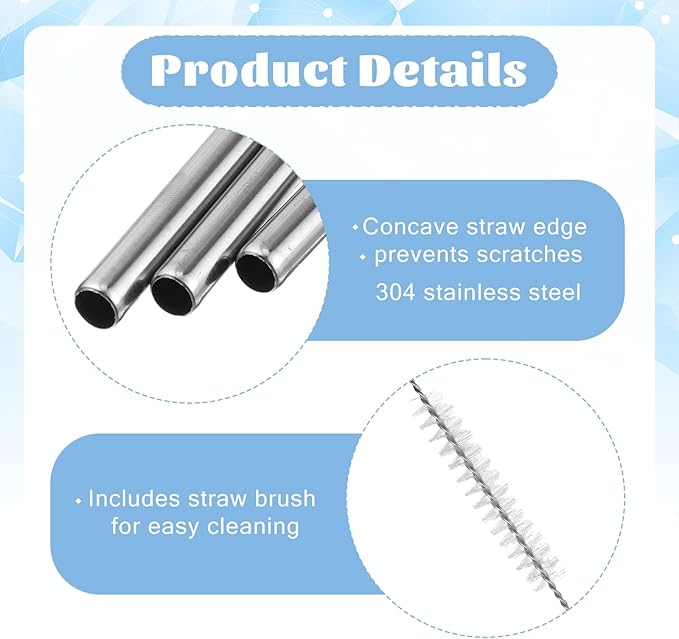 8 Pack 6 Inch Short Metal Straws Stainless Steel Straws Reusable Bent Metal Straw for Cocktails with 2 Cleaning Brush Drinking Straw for Coffee Mugs Small Glasses Cups
