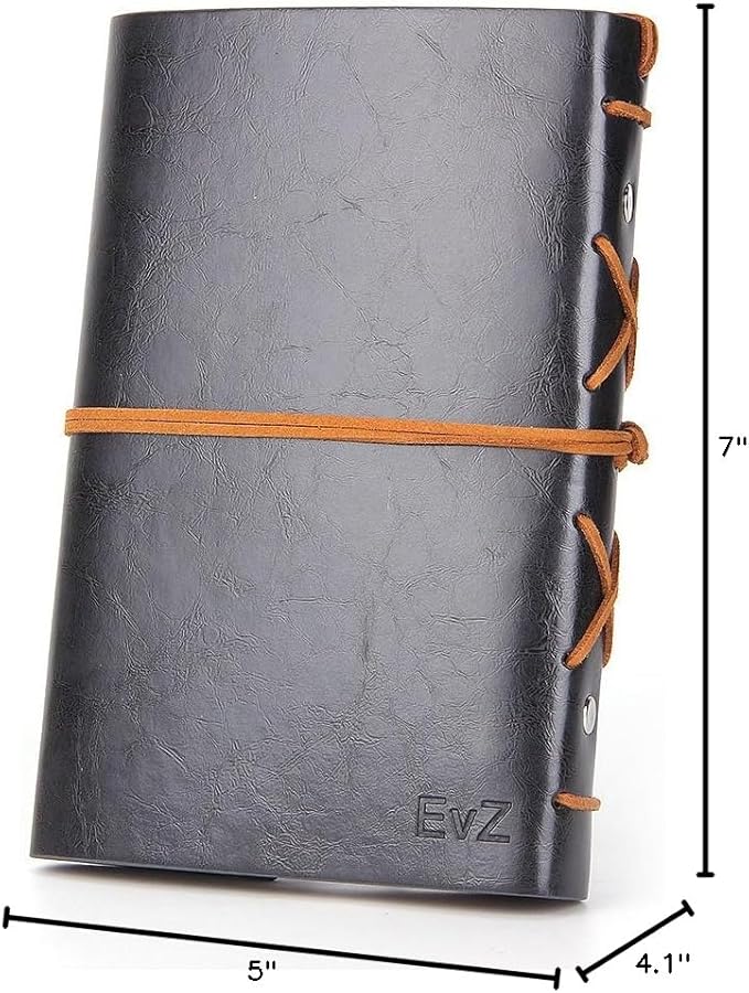 EvZ 7-Inch Refillable A6 Binder Notebook - Premium Vegan Leather Personal Planner, Eco-Friendly Journal with 6-Ring Loose-Leaf System for Writing, Business, and Creative Sketches, Grey