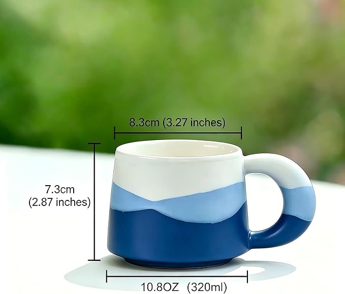 10.8 oz Kiln Change Ceramic Coffee Mug with Handle, Gradient Color Reusable Coffee Cup, Dishwasher & Microwave Safe, Lead-Free, Durable for Office Home Daily Use (R Blue)