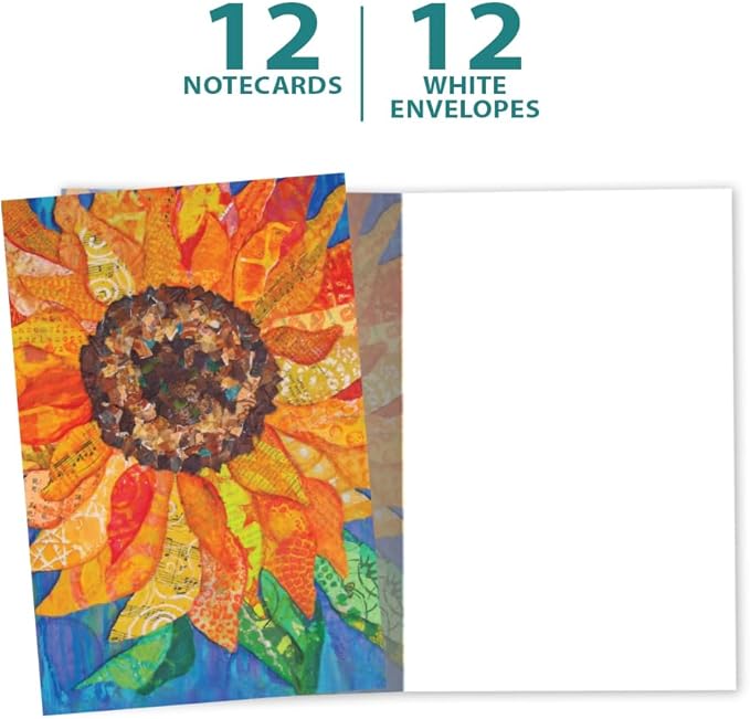Tree-Free Greetings Vibrant Sunflower All Occasion Cards - 12 Recycled 4x6 Notecards & White Envelopes, Thick Cardstock, Sustainably Made in USA - Colorful Floral Collage