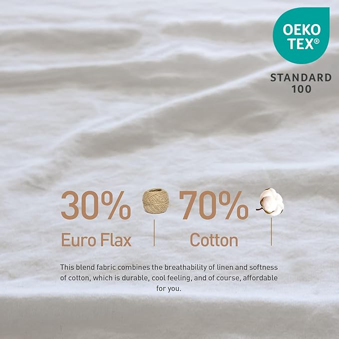 BISELINA French Linen Duvet Cover Set 3pcs with Hidden Zipper Closure Natural Flax Cotton Blend Solid Color Soft Breathable Luxury Farmhouse Bedding -Full Size, White