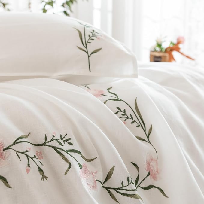 EVERLY 100% Pure Linen Duvet Cover Set King Size 104X90Inch 3pcs (1 Duvet Cover,2 Pillowcases) Soft and Breathable for All Season with Coconut Button Closure, Suitable for Hot Sleepers-Linen King