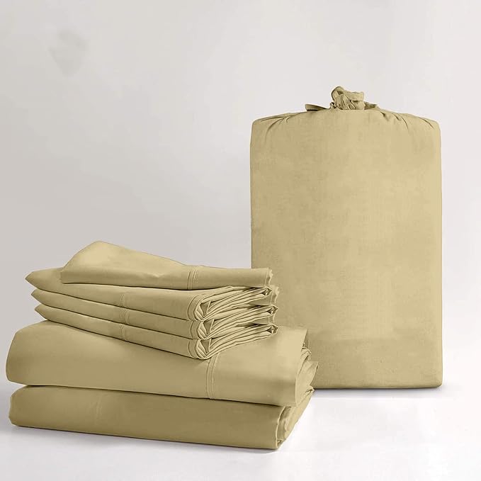 100% Real Certified Organic Cotton Bedsheet Set, Twin-XL Size 6 Piece 1000 Thread Count Sheets Sets, [1 Fitted + 1 Flat + 4 Pillowcases], Extra 24" Deep Pocket - Taupe
