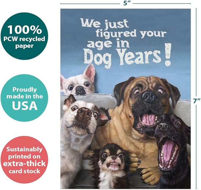Tree-Free Greetings - Birthday Card - Artful Designs - 1 Card + Matching Envelope - Made in USA - 100% Recycled Paper - 5 x 7 - Dog Years (GO61211)