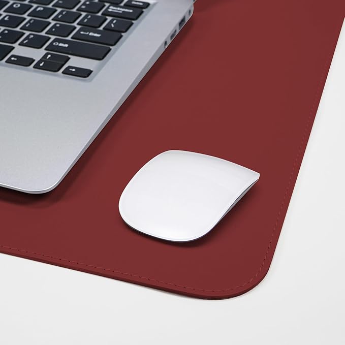 AFIING Leather Desk Pad Protector, Large Desk Mat with Natural Cork & PU Leather, Mouse Pad, Non-Slip, Waterproof Desk Writing Pad for Office and Home, Red