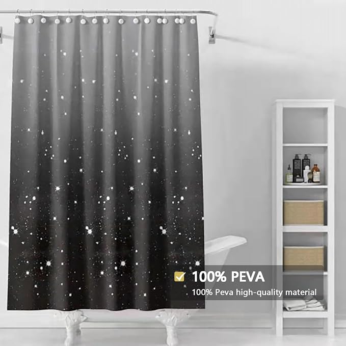 TIKABC Shower Curtain Liner, 4G PEVA Shower Liner, Plastic Waterproof Shower Curtains, with Grommet Holes and 3 Magnetic Weights(Gradient Black)