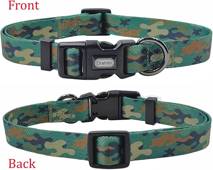 Dog Collar Leash Set, Camouflage Pattern, Polyester Material, Adjustable Collar and 5ft Matching Leash, for Puppy Dogs.(XS, Green Camo)