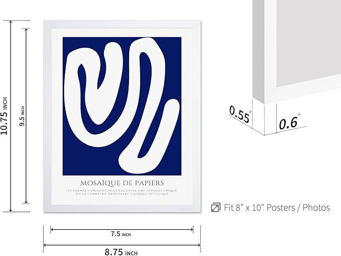 Monem Art Organic Paper Cut Abstract Print - Modern Minimalist Shape Poster - Wall Decor for Living Room, Bedroom or Office - 8x10 White Framed Wall Art by Rs Lab Studio